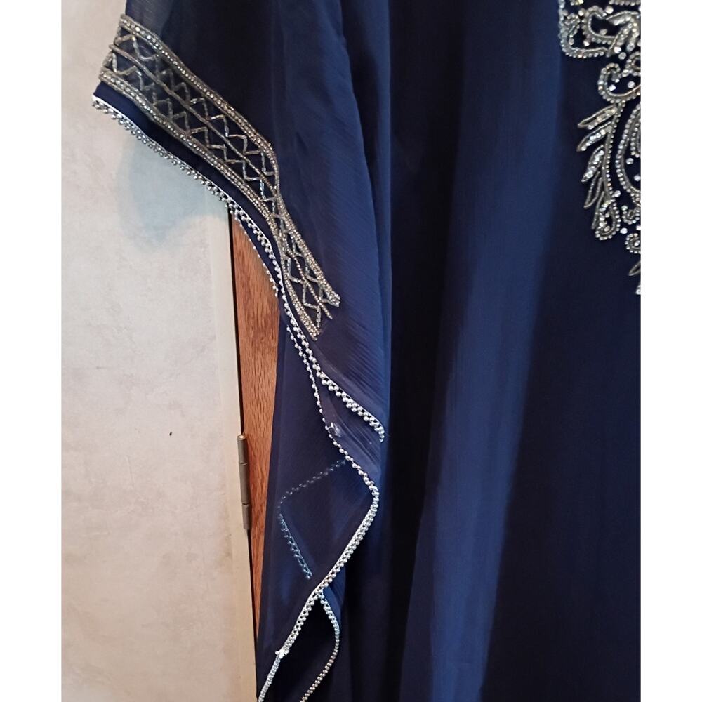 Hand Beaded Indian Kaftan Robe One Size Floor Length Sheer Statement Caftan - Picture 5 of 13